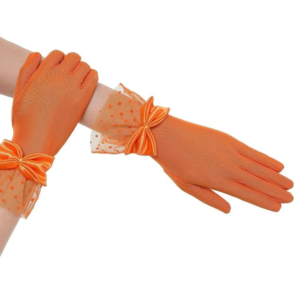 Women's Bow Gloves Orange Short Lace Evening Wedding Accessories Party Prom